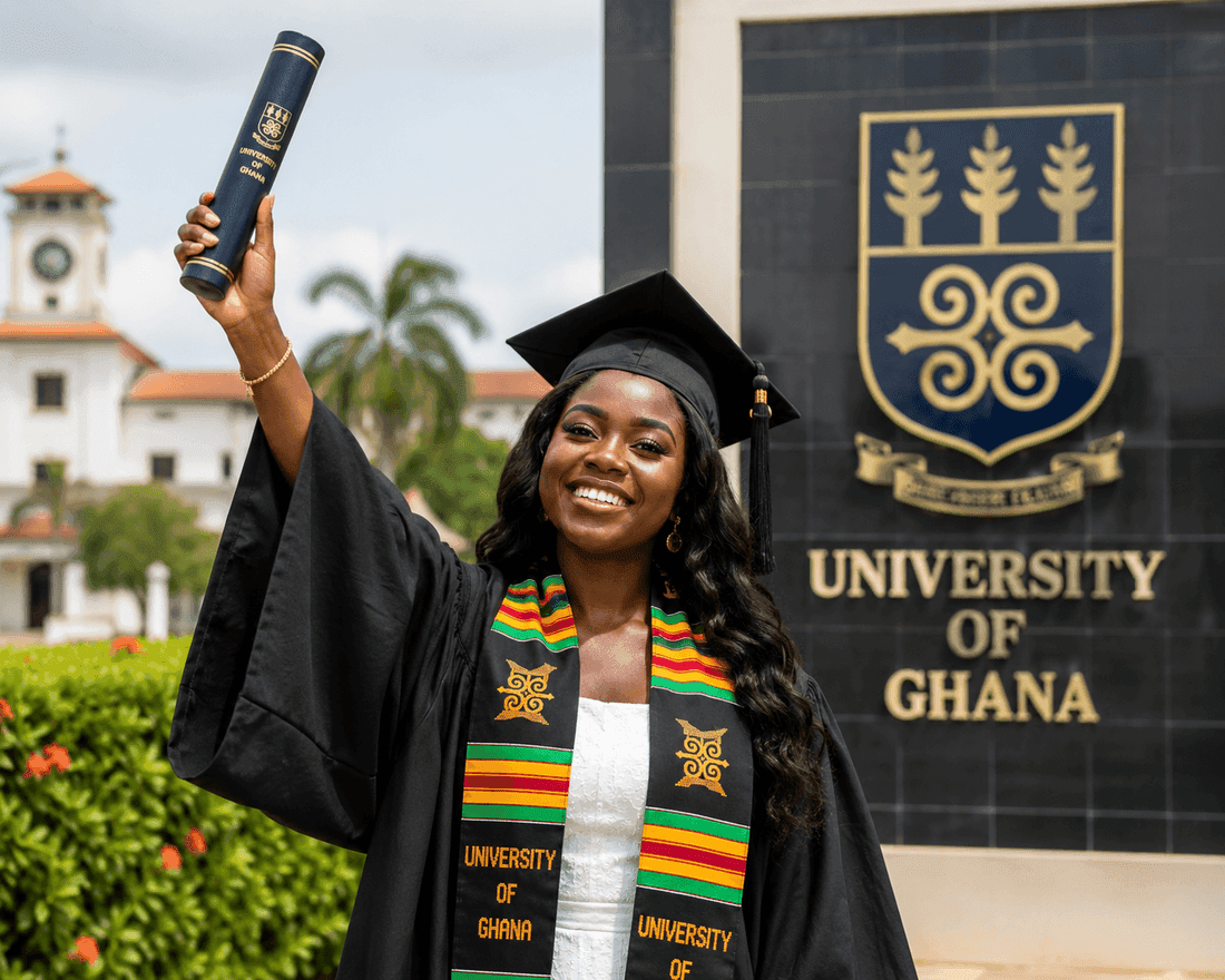 Afrovo graduate celebrating at the University of Ghana