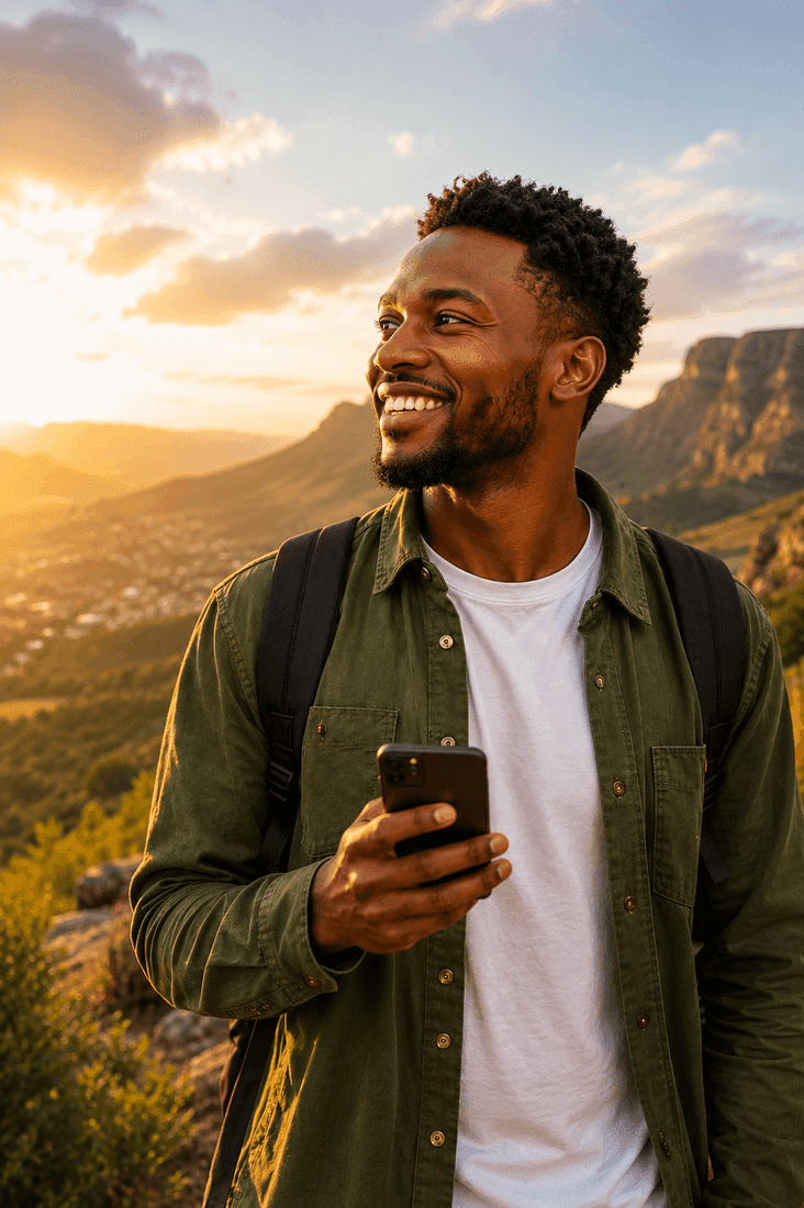 Young African professional outdoors at sunset